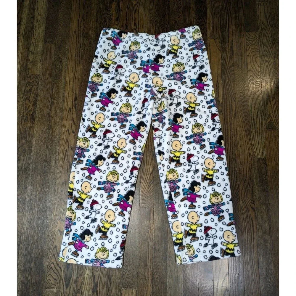 Peanuts Pajama Pants Women's Large Soft Warm Winter Scene EUC